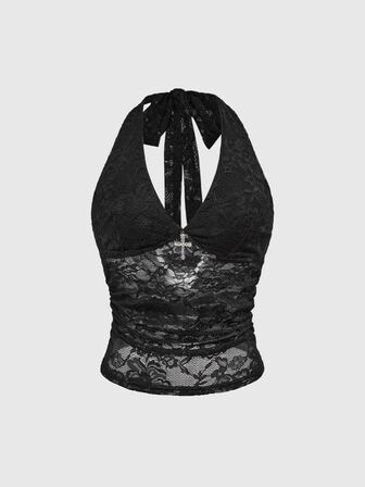 Top cami gothique en dentelle avec décoration de croix pour femmes