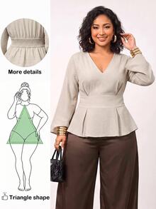 Truni Plus Size Blouses Work Wear Women  Work Tops - Apricot - View 3