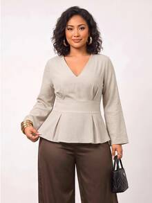 Truni Plus Size Blouses Work Wear Women  Work Tops - Apricot - View 5