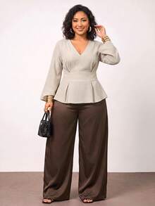 Truni Plus Size Blouses Work Wear Women  Work Tops - Apricot - View 6