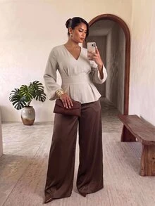 Truni Plus Size Blouses Work Wear Women  Work Tops - Apricot - View 4