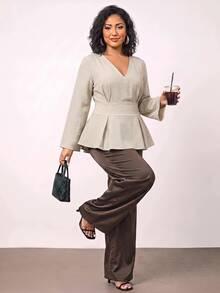 Truni Plus Size Blouses Work Wear Women  Work Tops - Apricot - View 8