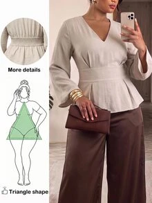 Truni Plus Size Blouses Work Wear Women  Work Tops - Apricot - View 1