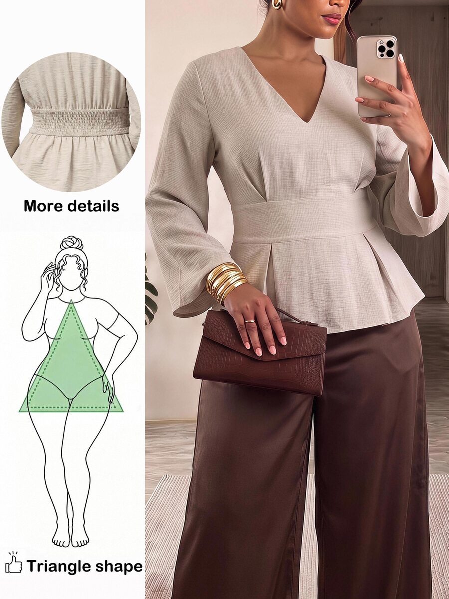 Truni Plus Size Blouses Work Wear Women Work Tops - Apricot - View 1