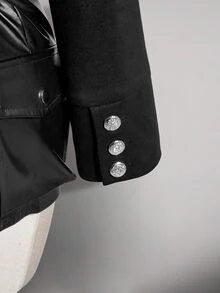 SHEIN ICON 女款大尺碼秋季復古性感千禧風 Y2K 現代都市休閒街頭風立領雙排扣黑色麂皮外套 - 黑色 - 查看 9