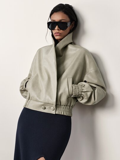 MERLEAU-F Women's Modern Grey Jacket With PU Texture Classic Luxury Business Elegent Casual Sports Elegant Classic Luxury Business Elegent Casual