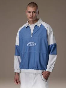 Emperor Men's Streetwear Loose Zipper Letter Embroidery Jacket Vacation Blue Summer Autumn Active - Multicolor - View 5