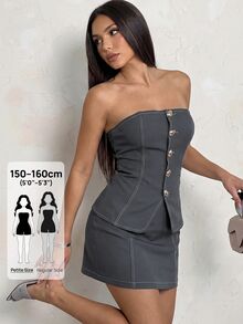 SHEIN PETITE Summer Outfits For Women Two Pieces Set Office Night Out Date Night Wear Casual Sexy Shell Design Festival Boho Charcoal Gray - Grey - View 4