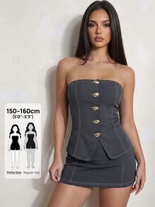SHEIN PETITE Summer Outfits For Women Two Pieces Set Office Night Out Date Night Wear Casual Sexy Shell Design Festival Boho Charcoal Gray - Grey - View 5