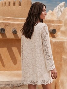 SHEIN LilyWest Elegant Contrast Lace Tunic Dress - Apricot - View 2