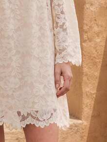 SHEIN LilyWest Elegant Contrast Lace Tunic Dress - Apricot - View 7