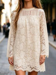 SHEIN LilyWest Elegant Contrast Lace Tunic Dress - Apricot - View 1