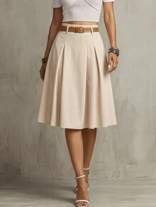 Franclia Asymmetric Design Waisted Skirt For Women - Apricot - View 3