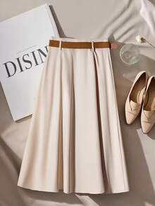 Franclia Asymmetric Design Waisted Skirt For Women - Apricot - View 2