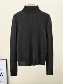 SHEIN Fiorisel New Arrival Slim Fit Turtleneck Knitted Fashion Pullover Sweater For Women, Autumn/Winter Fall - Black - View 2