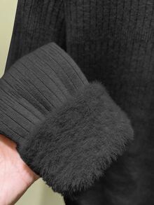 SHEIN Fiorisel New Arrival Slim Fit Turtleneck Knitted Fashion Pullover Sweater For Women, Autumn/Winter Fall - Black - View 7