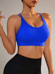 Slayform Slayform Women's Sport Bra With Fashionable Back Cross Straps And Seamless Design - Blue - View 6