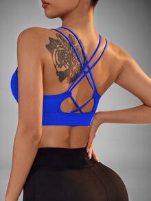 Slayform Slayform Women's Sport Bra With Fashionable Back Cross Straps And Seamless Design - Blue - View 3