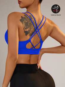 Slayform Slayform Women's Sport Bra With Fashionable Back Cross Straps And Seamless Design - Blue - View 1