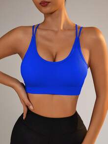 Slayform Slayform Women's Sport Bra With Fashionable Back Cross Straps And Seamless Design - Blue - View 2