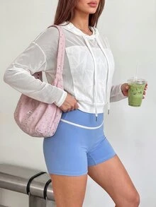 Dewbera Dewbera Solid Color Hooded Breathable Sports Sweatshirt - White - View 4