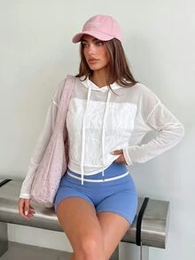 Dewbera Dewbera Solid Color Hooded Breathable Sports Sweatshirt - White - View 5