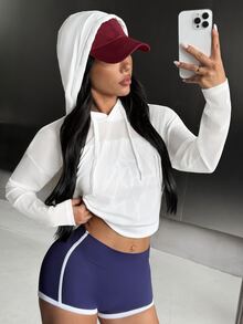 Dewbera Dewbera Solid Color Hooded Breathable Sports Sweatshirt - White - View 7