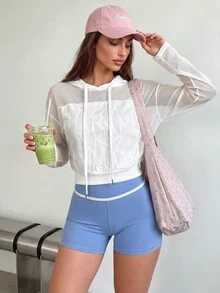 Dewbera Dewbera Solid Color Hooded Breathable Sports Sweatshirt - White - View 6