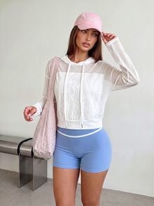 Dewbera Dewbera Solid Color Hooded Breathable Sports Sweatshirt - White - View 3