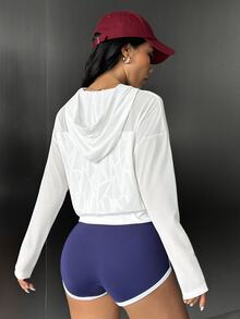 Dewbera Dewbera Solid Color Hooded Breathable Sports Sweatshirt - White - View 8