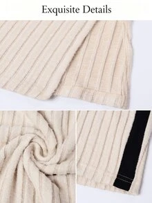 SOLERSUN Set Pakaian Santai Wanita Seksi Elegan untuk Musim Panas, Desain Lapisan Dasar, Hem Asimetris, Warna Kontras, Warna Hitam - Aprikot - View 9