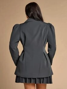 SHEIN BAE CURVE Plus Size Grey Double-Breasted Long Blazer - Dark Grey - View 2