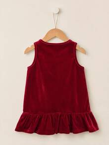 Baby Girl Bow Decor Ruffle Hem Autumn Winter Dress - Burgundy - View 2