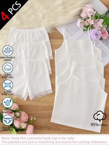 SHEIN 四季通用秋冬小女孩純白色基礎層上衣，百搭基本款，蕾絲飾領口，適合校園穿著 - 白色 - 查看 1