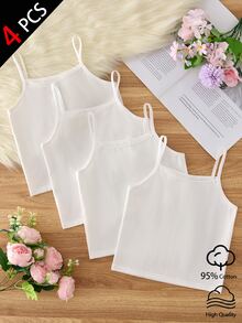 SHEIN 四季通用秋冬小女孩純白色基礎層上衣，百搭基本款，蕾絲飾領口，適合校園穿著 - 白色 - 查看 5