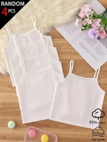 SHEIN 四季通用秋冬小女孩純白色基礎層上衣，百搭基本款，蕾絲飾領口，適合校園穿著 - 白色 - 查看 6