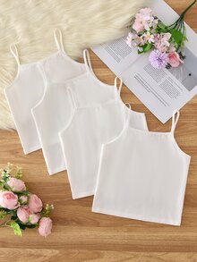 SHEIN 四季通用秋冬小女孩純白色基礎層上衣，百搭基本款，蕾絲飾領口，適合校園穿著 - 白色 - 查看 2