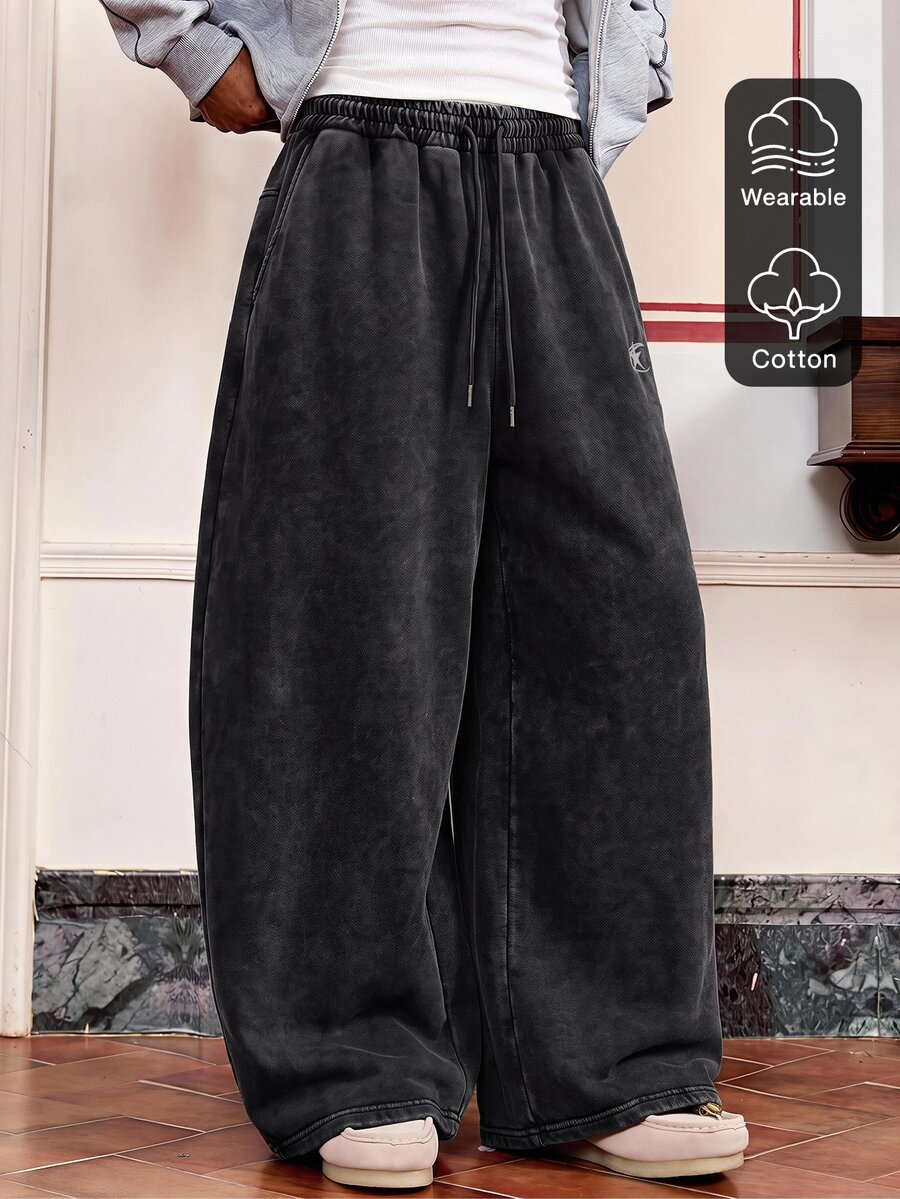 SWAVVY Men's Spring/Autumn Casual Loose Fit Long Pants, Standard Size, Grey, Sweatshirt Fabric Patchwork - Black - View 1