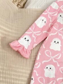 SHEIN Newborn Baby Boy Cute Knitted Casual Cartoon Bear Pattern Romper & Headband Set - Baby Pink - View 6