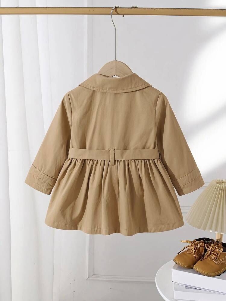 SHEIN Babygirl Cute Casual Versatile Khaki Long Sleeve Trench Autumn Winter Coat Jacket - Khaki - View 2