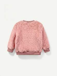 SHEIN 女嬰可愛粉色毛絨套頭運動衫，附卡通3D動物刺繡圖案 - 粉色 - 查看 2
