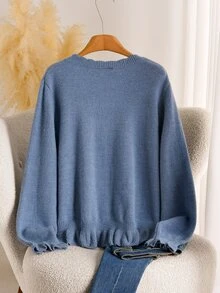 CosyJoli Plus Size Elegant French Style Pearl Button Daisy Embroidered Casual Machine Knit Cardigan Sweater Top For Women - Royal Blue - View 2