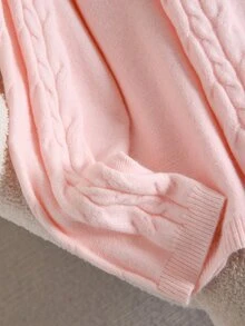 CosyJoli Plus Cable Knit Drop Shoulder Sweater - Pink - View 8