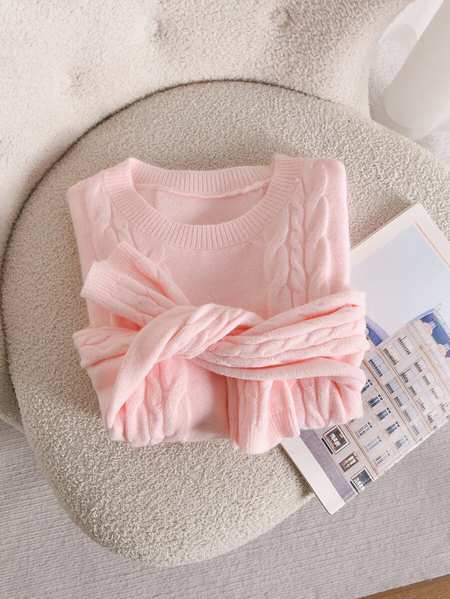 CosyJoli Plus Cable Knit Drop Shoulder Sweater