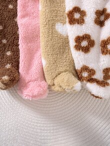 4件組幼女毛絨打底褲 柔軟加厚彈性 甜美可愛 粉色棕色白色 花朵愛心波點 適合生日派對 冬季聖誕與秋季穿著 - 咖啡棕 - 查看 4