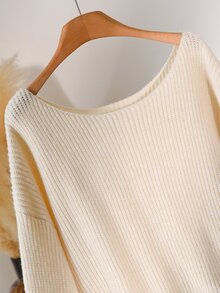 CosyJoli Women Fall Winter Off White Plus Size Loose Ribbed Knit Pullover Sweater, Round Neck Double Ruffle Trim On Hem & Sleeve Casual Knit Top - Grey - View 8