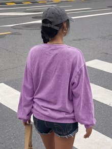 Muchica 女款字母印花休閒百搭日常穿著長袖運動衫 - 淡紫色 - 查看 2