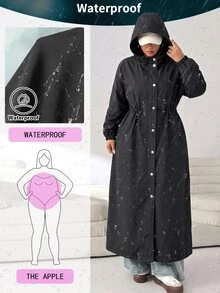 Solflare Plus Size Women's Solid Color Long Sleeve Single-Breasted Drawstring Waist Casual Hooded Jacket Fall - Black - View 2