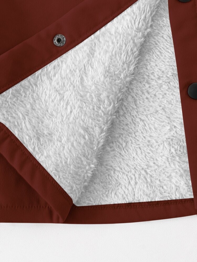 SHEIN Kids Young Boy Casual Everyday Versatile Comfortable Composite Fleece Lining Hooded Open Front Long Sleeve Mid-Weight Woven Jacket Suitable For School, Garden, Beach, Birthday Spring Summer Fall Winter - Burgundy - View 5