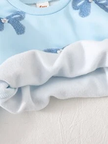 Cozy Pixies 新生兒嬰兒針織衛衣套裝，兒童印花藍色蝴蝶結圓領長袖上衣，條紋修身打底褲，柔軟舒適可愛風格，適合初秋與冬季穿著 - 藍色 - 查看 5